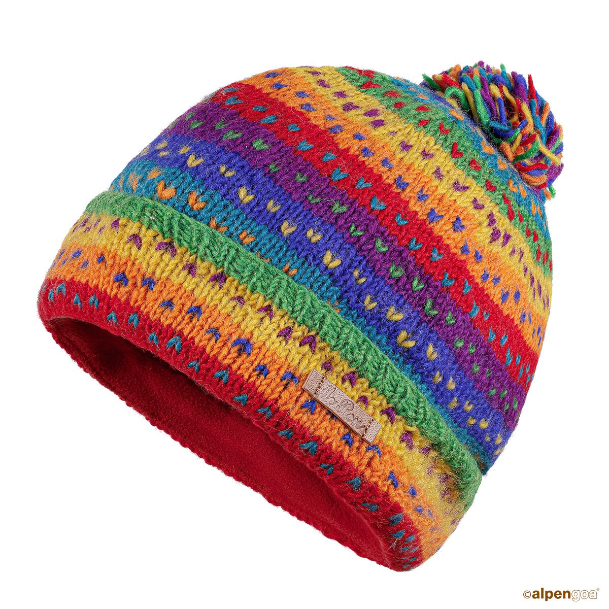 Bommelmütze in Regenbogen Farben